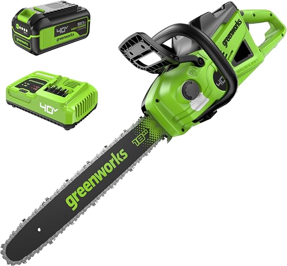 Greenworks 40V 18 in Cordless Electric Chainsaw, 5.0 Ah Battery and Charger