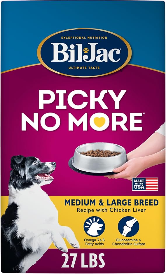 Bil-Jac Picky No More Medium & Large Breed Dry Dog Food | Chicken Liver Recipe | 27 lb
