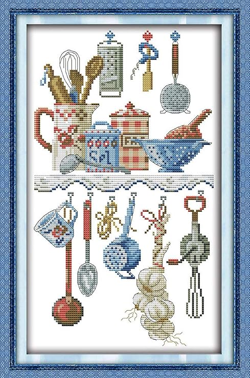 Cross Stitch Kits, Awesocrafts Kitchenware Abstract Easy Patterns Cross Stitching Embroidery Kit Supplies, Stamped or Counted (Stamped)