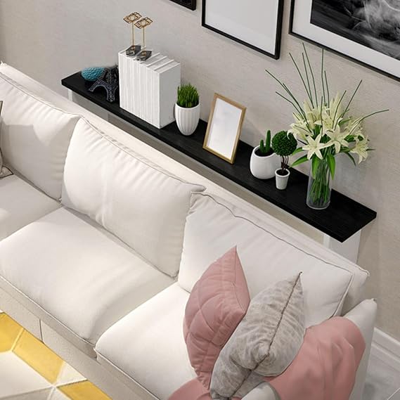 Modern Slim Console Table - Narrow Entryway Shelf with Black Top 120cm Long - Ideal for Living Room & Bedroom Fits Behind Bed (W-15cm/5.9in)