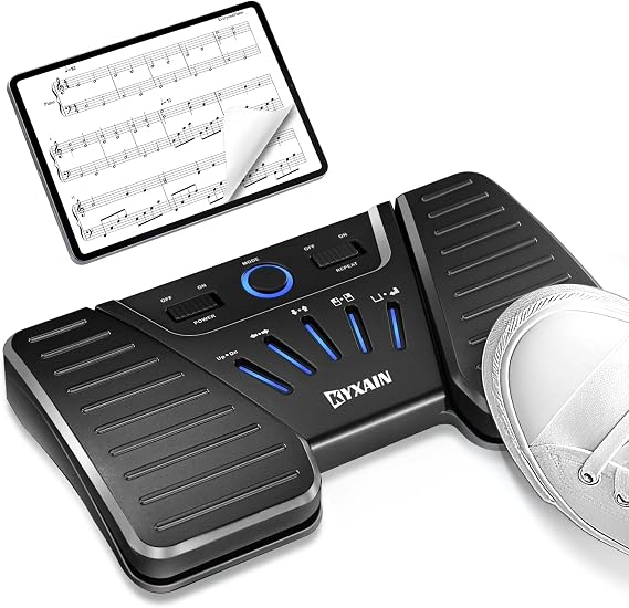 Wireless Page Turner Pedal, Bluetooth Page Turner Pedal for iPad, Rechargeable Bluetooth Music Pedal Swtich for Tablets Phones Compatible with Various Music Apps Anti-slip Slient Foot Switches