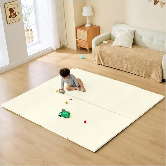 GU MODE Play Mat, Seamless Playmat, Baby Mat, Folding, Handle Included, Thickness 1.2 inches 3 cm, Easy to Store, Thick, Non-formal, Waterproof, Soundproofing White, 47.2 x 63.0 inches 120 x 160 cm