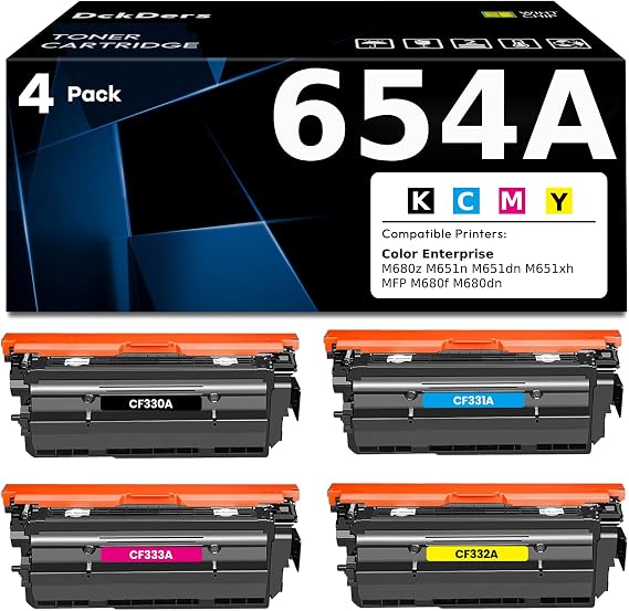 654A Black Cyan Yellow Magenta Toner Cartridge | Replacement for HP CF330A CF331A CF332A CF333A Toner Cartridge Works with HP Color Enterprise M680z M651n M651dn M651xh MFP M680f M680dn Printer