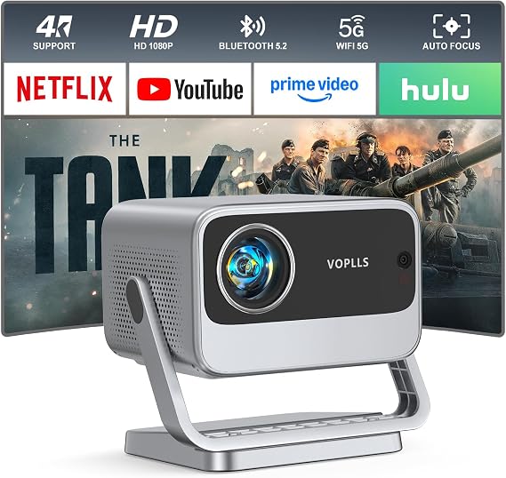 [Now with Netflix & 3000 ANSI] 4K Projector with WiFi and Bluetooth, Auto Focus Keystone & Dolby Audio, Smart Outdoor Projector with Adjustable Stand for Home Bedroom (grey)