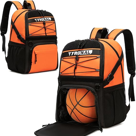 Basketball Bag Backpack with Ball Holder and Shoes Compartment | Sport Bags for Basketball, Soccer, Volleyball, Gym, School and Travel. (ORANGE)