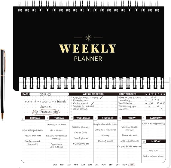Weekly Planner - Undated Planner for Whole Year, Weekly To Do List, Planner Daily Weekly and Monthly, Goals Scheduled Planner with Habit Tracker, 55 Weeks, 6.3x11.2