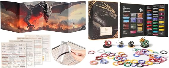 Grajar DND Customizable DM Screen 5e & 92 PCS Status Effects Markers