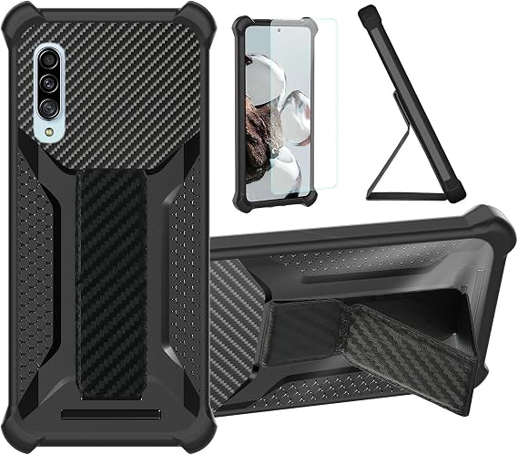 Aroepurt Case for Samsung Galaxy A90 5g Phone Case Stand Cover [with Tempered Glass Screen Protector] Hybrid Case [Folding Support Magnetic] [Frosted Anti-Fingerprint] Black