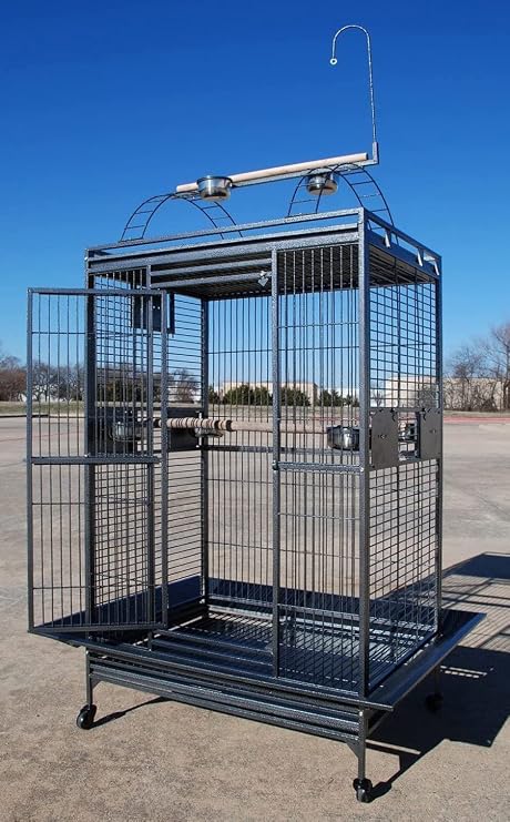 XX-Large 32" W x 23" D x 66" H Parrot Cage Macaw Cockatoo African Grey Amazon Iron Wrought Cage with Toy Hood