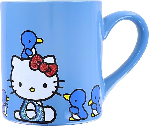 Silver Buffalo Sanrio Hello Kitty Blue Sparkles Ceramic Mug | BPA-Free Coffee Cup For Espresso, Tea | Holds 14 Ounces