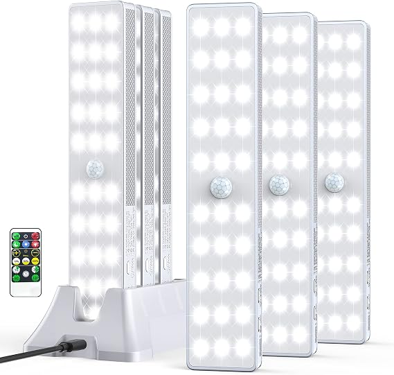 LED Closet Light with Charging Station, 6 Pcs 30LEDs 8'' Dimmer Rechargeable Motion Sensor Under Cabinet Lighting, Stick-Anywhere Night Light for Wardrobe,Kitchen