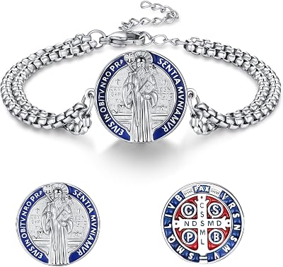 925 Sterling Silver Patron Saint Medal Bracelet Amulet Protection Jewelry Birthday for Men Women with Gifts Box