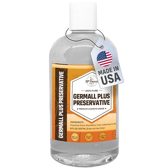 GERMALL PLUS PRESERVATIVE Liquid ( 8 oz ) Paraben-Free; Formaldehyde-Free; Water & Oil Soluble | Suitable for Soap Making, Lotions, Conditioners, Creams | Keeps Products Fresh & Safe | 8 OUNCES