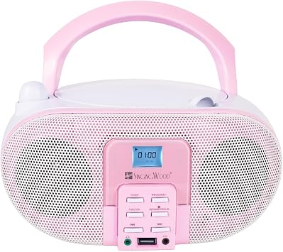SingingWood Portable CD Player Boombox Rose - Macarons Series Bluetooth Speaker with FM Radio, USB, Aux-in & Headphone Jack | Compact Kids Stereo System for Home & Travel AC or Battery Powered