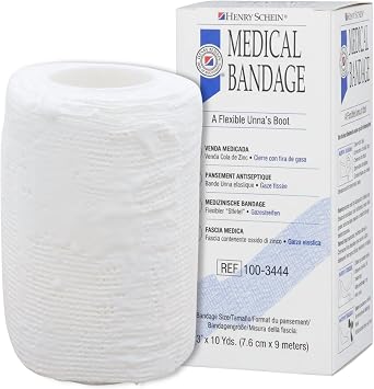 Henry Schein Unna Boot Compression Bandage Zinc Oxide-Impregnated Gauze Wrap, 3" x 10 yd, Flexible Lower Leg Support Bandage, Latex-Free, 1 Roll/Box