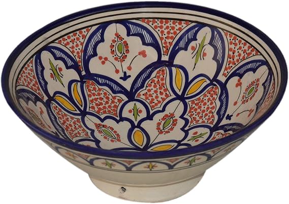 Ceramic Bowls Moroccan Handmade Serving Bowl Large 12 Inches Across Multicolored