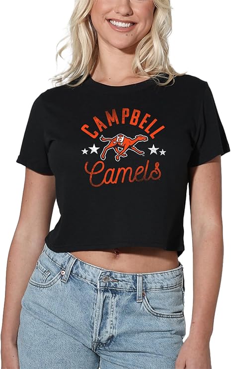Campbell University Official Camels Women's Crop Top T-Shirt, Black, Large