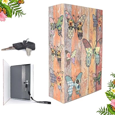 EIOUMAX 9.5 x 6.3 x 2.3 inches & 1.4 pounds Book Safe with Key Lock, hidden safe,Metal Butterfly