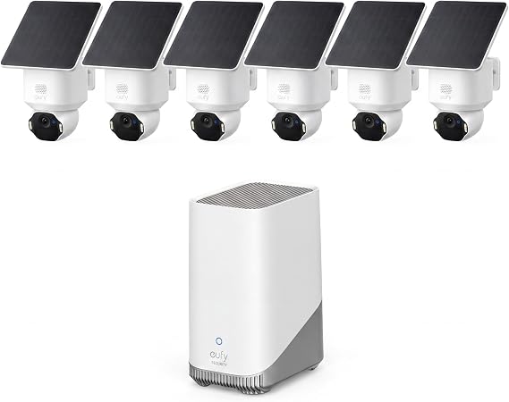 eufy SoloCam E42,6-Cam Kit,4K Security Camera Wireless Outdoor, Solar Powered, AI Motion Tracking, Strobe Light, Pan & Tilt, Facial Recognition, Up to 16 TB, Smart Home Compatible