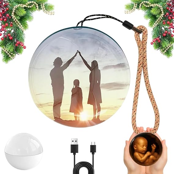 2025 3D Memory Orb: Personalized Ultrasound LED Crystal Sphere Upload Photos & Videos | Unique Anniversary, Birthday & Christmas Gifts (White)