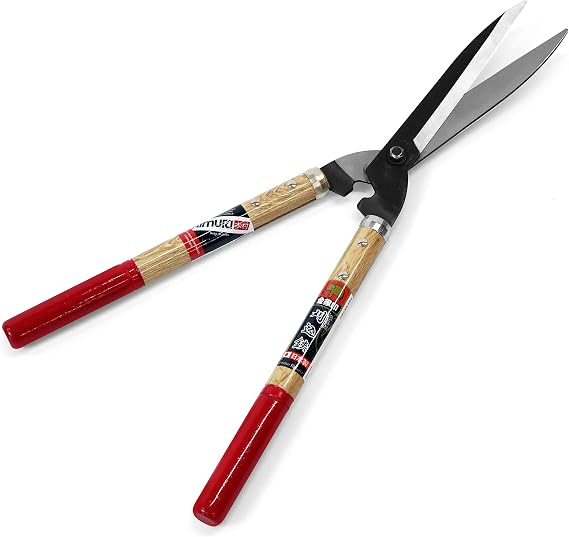 Kimura® Samurai Garden Shears, [Made in Japan], Premium Hedge Shears with Lightweight Japanese Oak Handles, Sharp Japanese SK Hi-Carbon Blades, Shears for Gardening, Topiary, Short Handle - 550mm