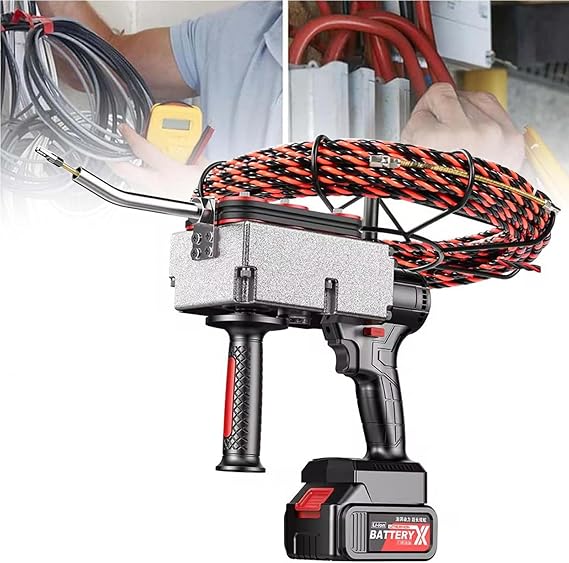 Auto Electric Fish Tape,40m/min Cordless Electric stringing Wire Puller,Wall Electrical Wire Threader,Cable Threading Tool,for Construction Hydropower Network Communication,Section15-1*Battery