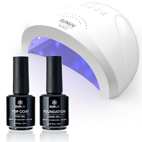 SUNUV UV LED Nail Lamp, 15ml Top and Base Coat Nail Gel Polish Set