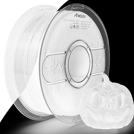 AMOLEN 3D PLA Printer Filament, 1.75mm Glow in The Dark White PLA Filament for 3D Printing, Best with UV Lamps, 1kg Spool (2.2lbs), Dimensional Accuracy +/- 0.02 mm, Fit Most FDM 3D Printers