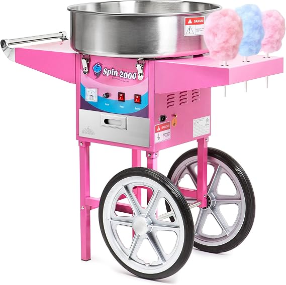 Olde Midway Cotton Candy Machine Cart, SPIN-2000 Electric Candy Floss Maker, Commercial-Grade