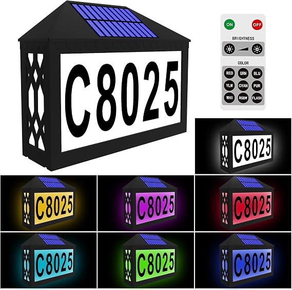 Solar House Numbers, Lighted Solar Address Number with Remote Control