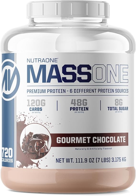 NutraOne Massone Mass Gainer Protein Powder Gain Weight Protein Meal Replacement (Gourmet Chocolate - 7 lbs.)