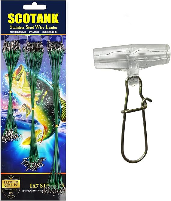 60 Pcs Fishing Leaders (Test 50 Lbs) and Fishing Sinker Slide