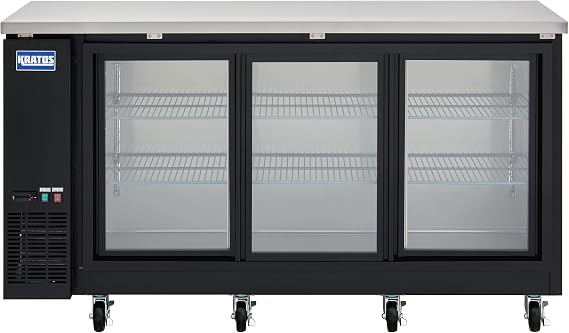 Kratos Commercial 72" Wide Back Bar Refrigerator with Sliding Glass Doors, Black 21.6 Cubic Ft. Two Door Refrigerator for Bars and Restaurants (67K-157)