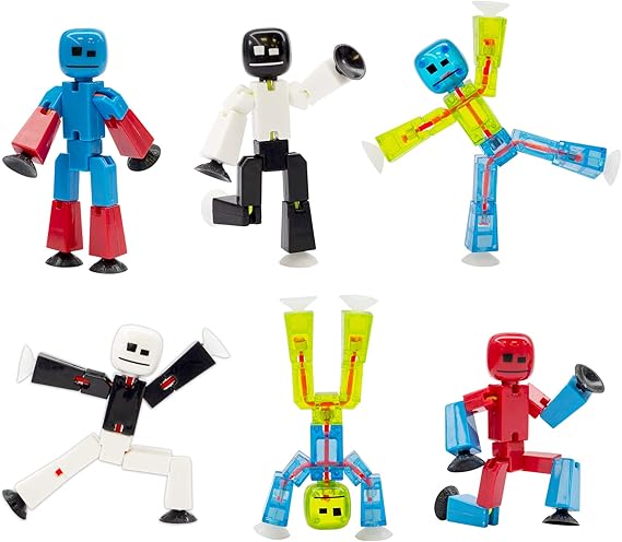 Zing Stikbot Series 4 - Color 6 Piece Posable Action Figure Set - for Stop Motion Animation - Ages 4 and Up | Suction cup feet grip smooth surfaces, articulating joints, Studio App filmmaking, collectible, Ages 4+