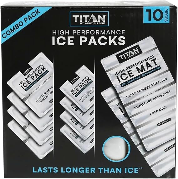 Titan Deep Freeze Combo Pack - High Performance Ice Packs for Long-Lasting Cooling, 10 Pack Value Combo