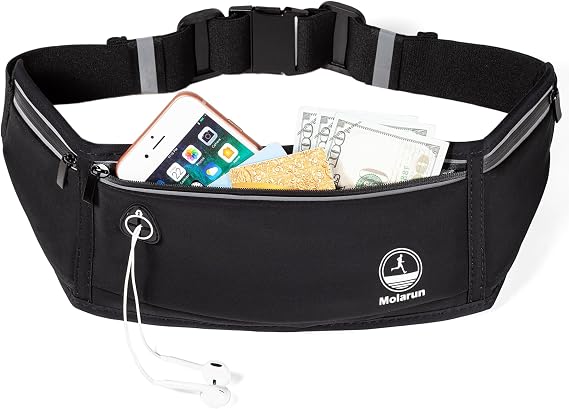 Slim Running Belt Fanny Pack, Phone Holder Waist Pack Money Belt - Black