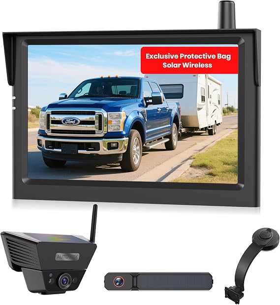 AUTO-VOX Wireless Backup Camera Kit: 5" Monitor, Solar 5A & Solar 3A Plus Cams, Suction Mount Flexible Setup for Horse Trailer, Boat Trailer, Cargo Watch & Tight Parking
