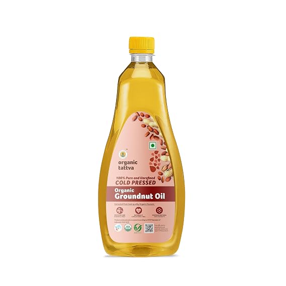 Organic Tattva Cold Pressed Groundnut Oil, 1 L, Pure Peanut Oil for Cooking