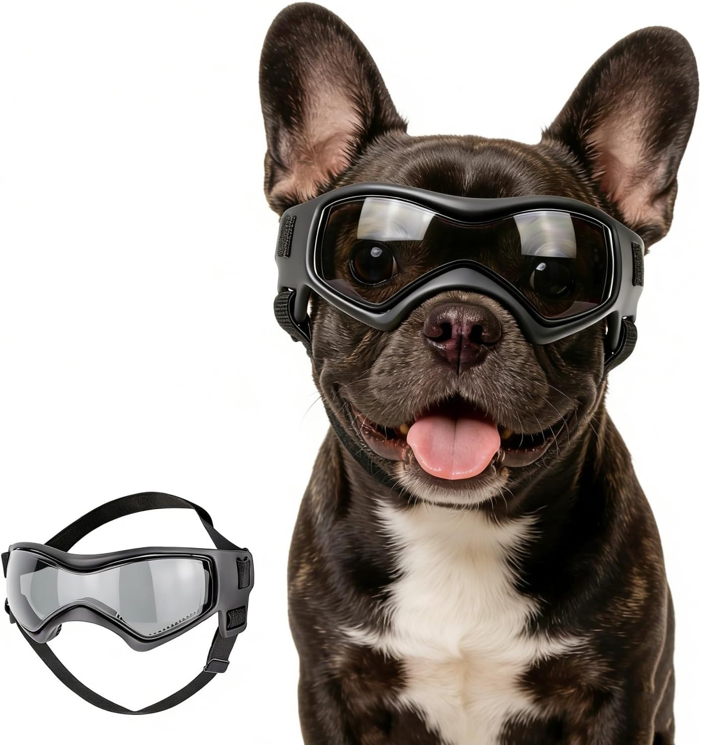 NAMSAN Dog Goggles for Small to Medium Dogs, Dog Sunglasses UV Protection for Medium Dogs Outdoor Cycling Driving, Small Doggy Glasses Dog Eye Protection, Anti-Fog Windproof, Adjustable, Cool Black