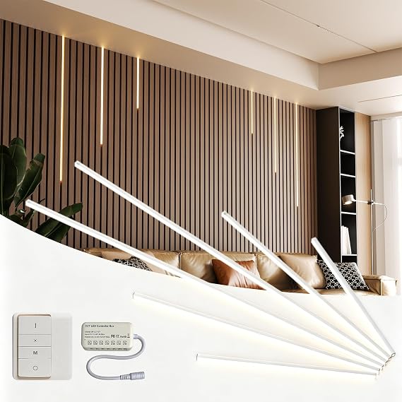 LED Recessed Wall Lighting Kit for Wall Panels CCT COB Strip Lights with Remote Controller, 6pcs Adhesive Wall Strip Lights, Dimmable 3000K-6000K for Wood Slat, Acoustic Panels, Kitchen, Stairs