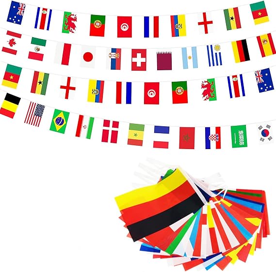 Fifa World Cup Flags Bunting 2026 with 100 World Country Flag,82ft/25m International Flags Bunting Banner for Fifa World Cup Football 2026 Bar Club Garden School Euro Football Tournament Decorations
