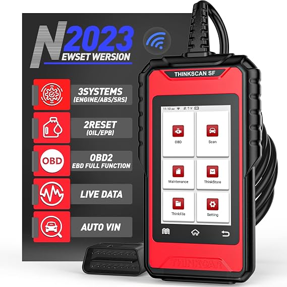 THINKCAR Car Scanner ThinkScan SF100 OBD2 Scanner ABS SRS Check Engine Light with 28 Reset (2 Free Optional) Car Diagnostic Tools with Oil EPB Reset AutoVIN Code Reader with Battery Test & WiFi Update