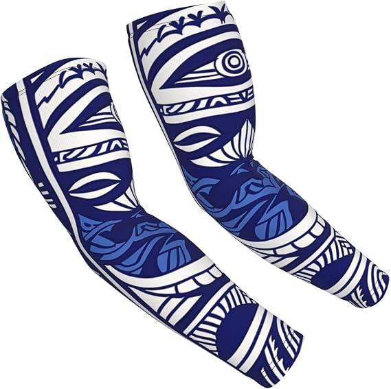 Blue Polynesian Maori Tribal Pattern Printed Cooling Arm Sleeves for Men Women Sun Protection Compression Arm Sleeves1 Pair