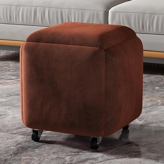 5 in 1 Stackable Sofa Chair Stool, Nesting Ottoman Stool, Seating Cube Footstool, Technology Cloth Square Ottoman Bench with Wheels, for Living Room,Dining Room (Color : Brown)