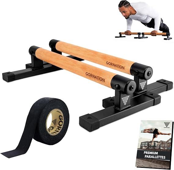 GORNATION Parallettes, Calisthenics Push-Up Bars for Handstands & Strength Training, Parallel Bars for Home & Outdoor Training, Fitness Equipment with Secure Grip, Wooden Handles