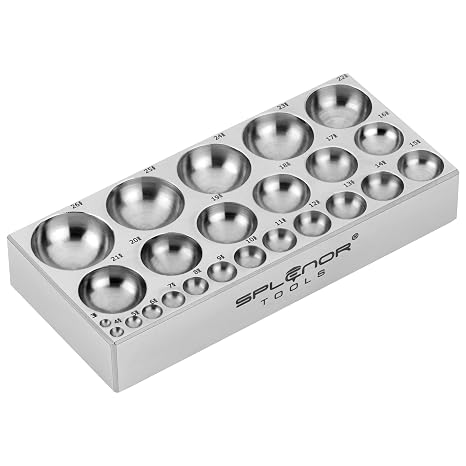 Splenor Tools Steel 24 Cavity Flat Dapping Doming Block - for Jewelry Making - Metal Forming Tool - Shaping Die
