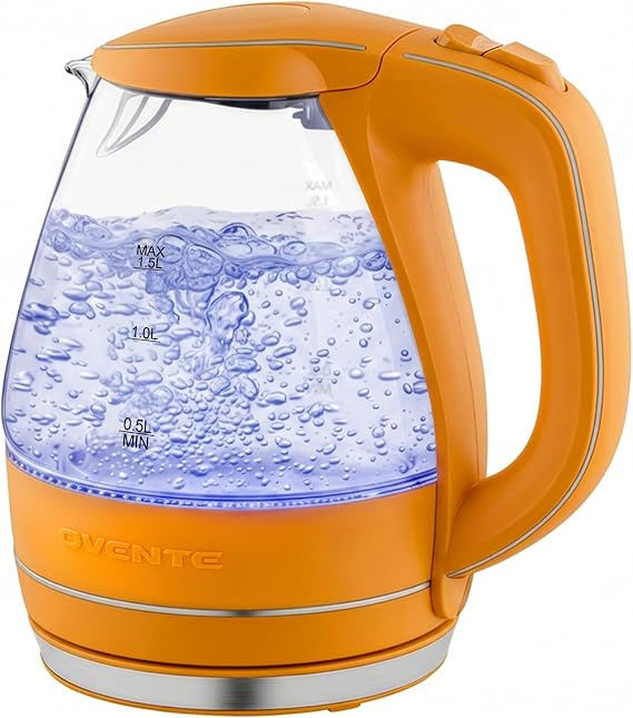 OVENTE 1.5L Glass Electric Kettle Water Boiler, Orange KG83O