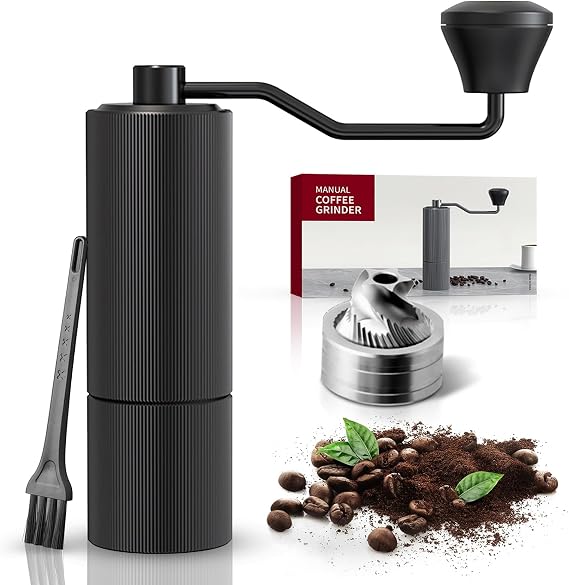 Manual Coffee Grinder, Hand Coffee Grinder with Stainless Steel Conical Burr, Aluminum Alloy Body Coffee Bean Grinder, Adjustable Grinding Levels for Espresso, French Press, Drip Coffee