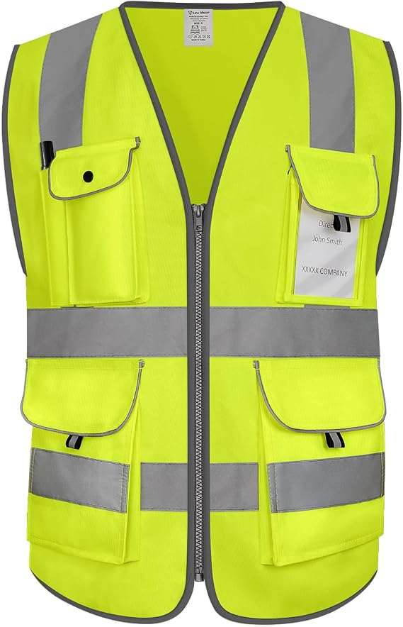 Full Zip 8 Pockets Safety Vest, High Visibility Vest, Yellow 3XL | 8 pockets High Visibility Full Zip Black Safety Vest Heavy Duty work Vest with reflective strips, Meets ANSI/ISEA Standard
