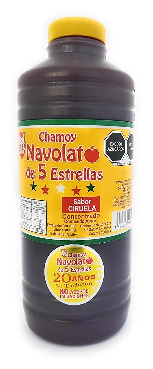Chamoy Navolato de 5 Estrellas with Real Fruit Pulp, A Mexican Classic, Sweet, Spicy, Salty, Fruity, Snack, Michelada Sauce (1 Liter) (Ciruela)